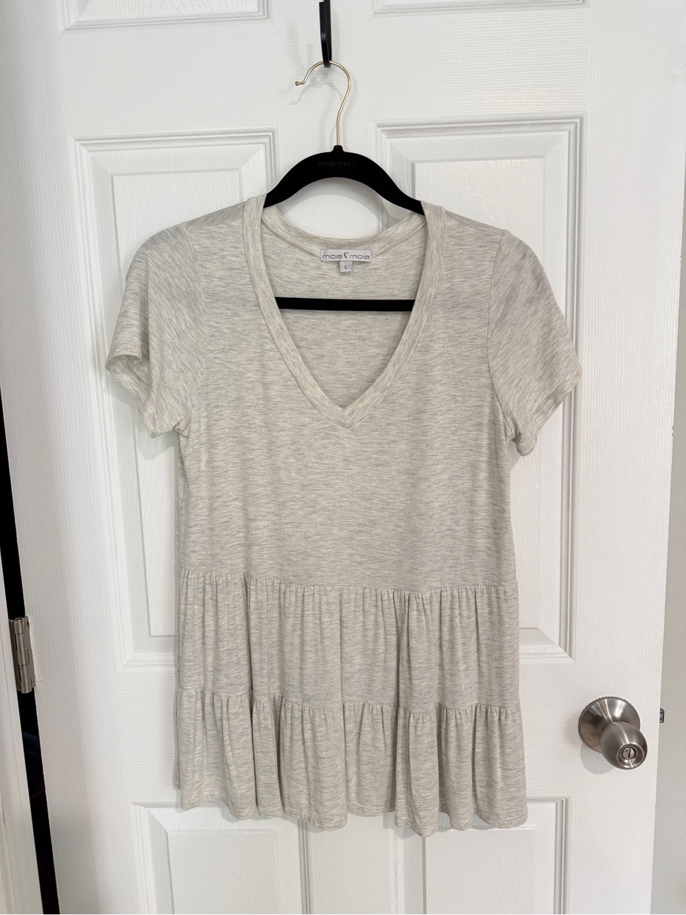 Light Gray V-Neck Tiered Short Sleeve Top